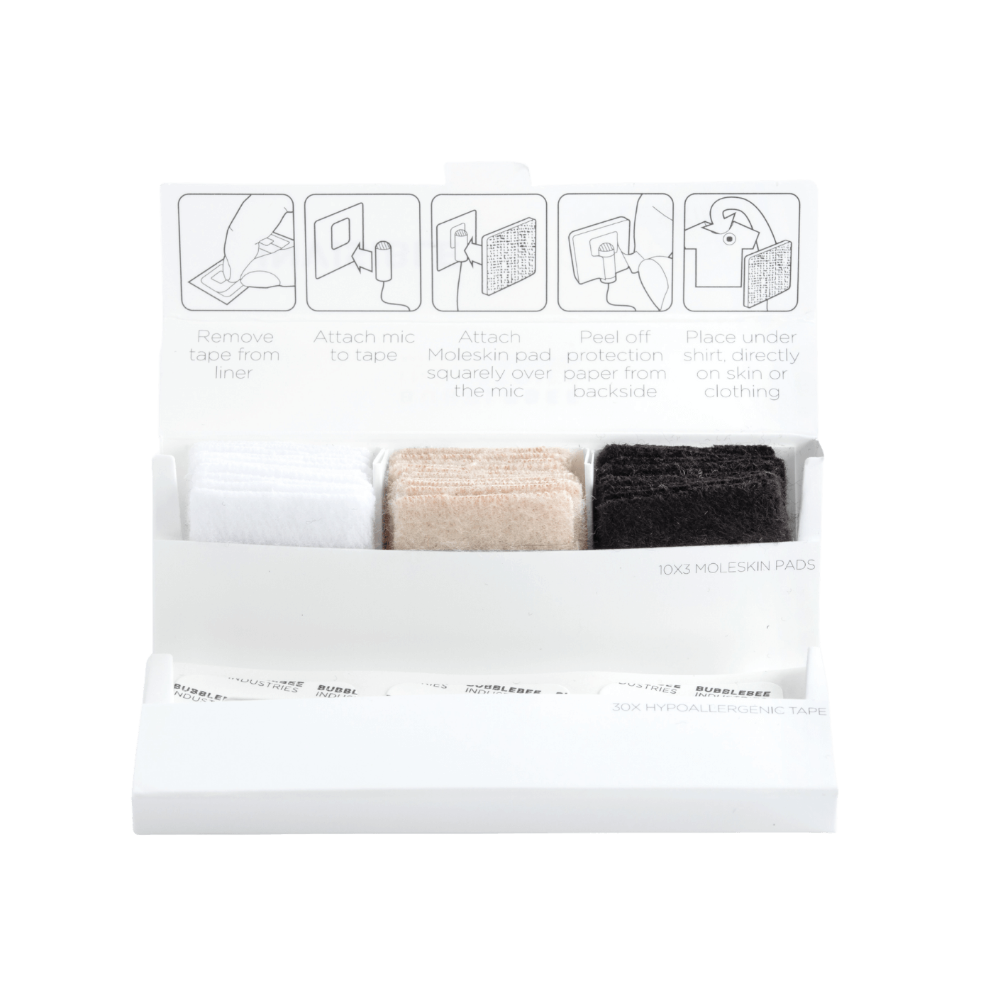 Bubblebee Moleskin Invisible Lavalier Mic Covers (10 Black / 10 Beige / 10 White)