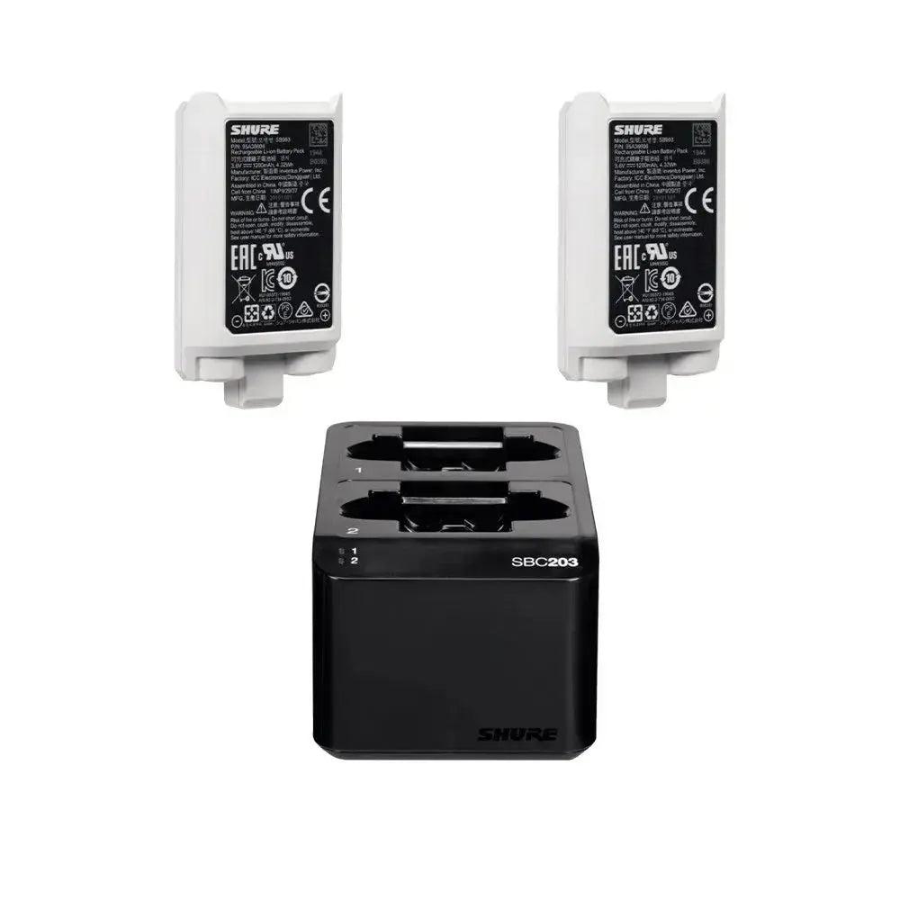 Shure SB903 Rechargeable Li-Ion Battery Kit for SLX-D Transmitters w/ Dual-Dock Charger (2-Pack)